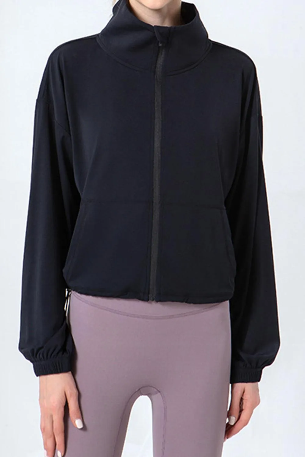 Drawstring Hem Zip Up Long Sleeve Active Jacket