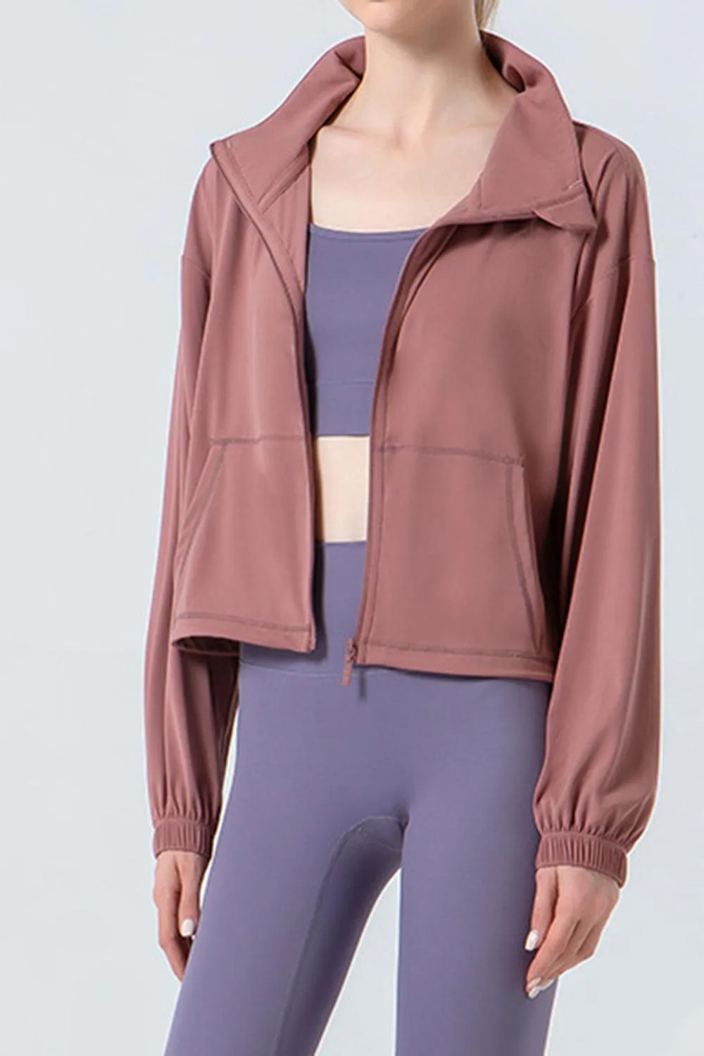 Drawstring Hem Zip Up Long Sleeve Active Jacket