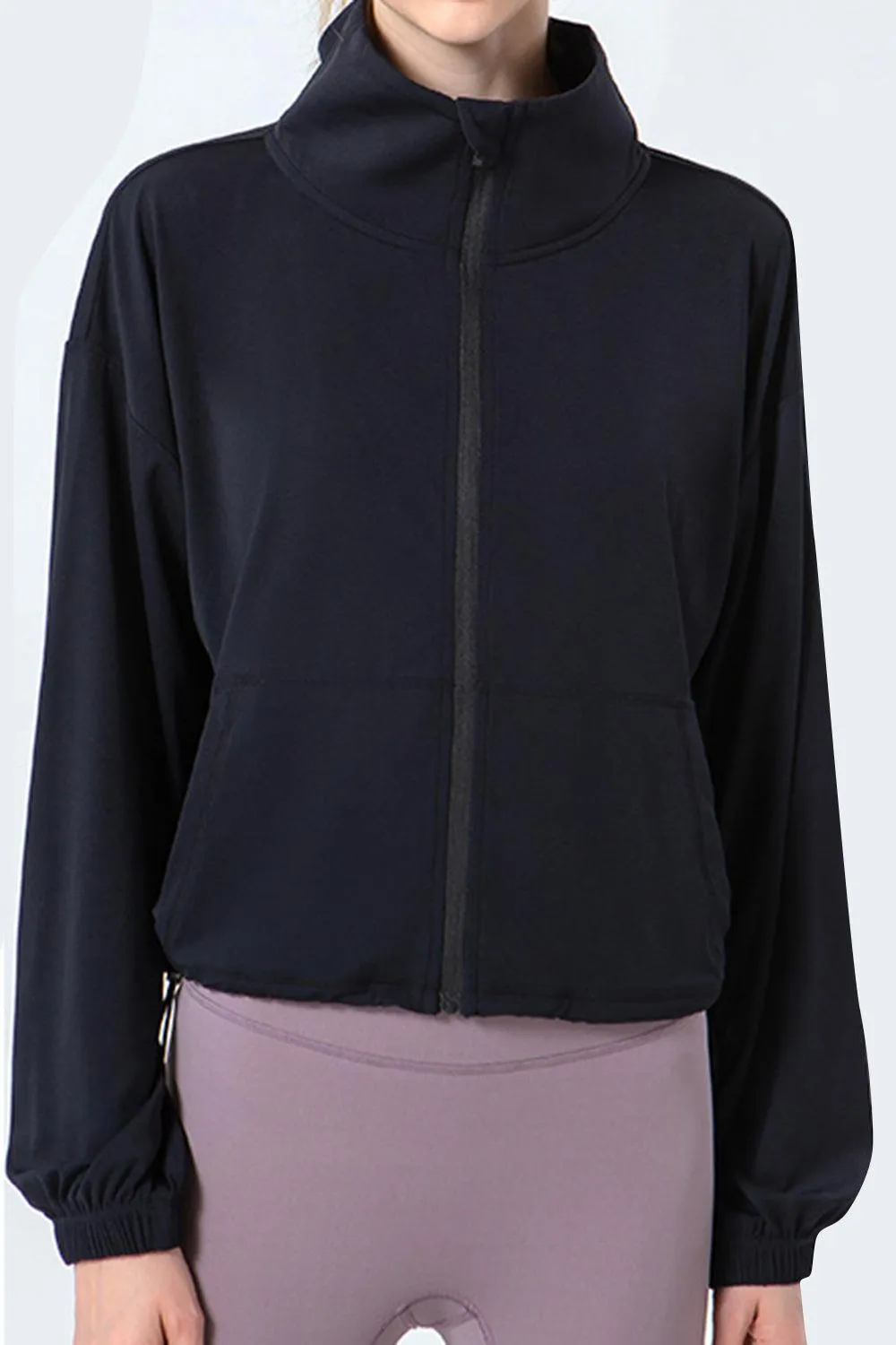 Drawstring Hem Zip Up Long Sleeve Active Jacket