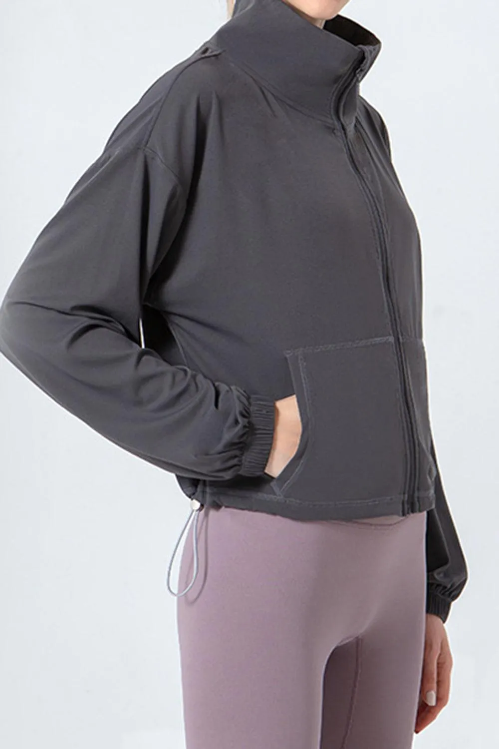 Drawstring Hem Zip Up Long Sleeve Active Jacket