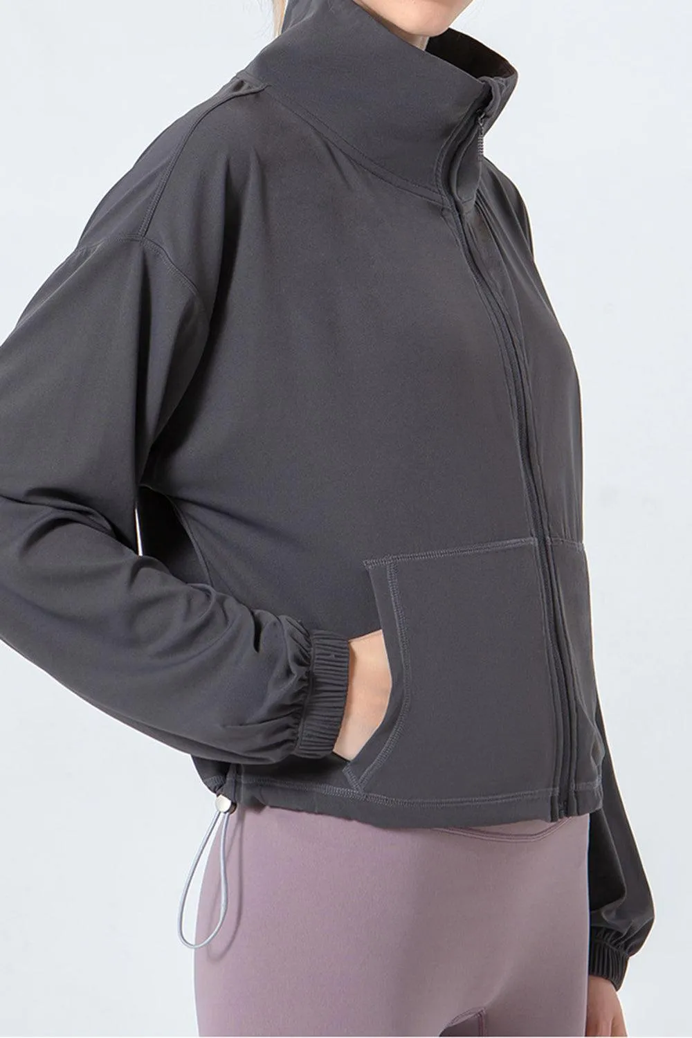 Drawstring Hem Zip Up Long Sleeve Active Jacket