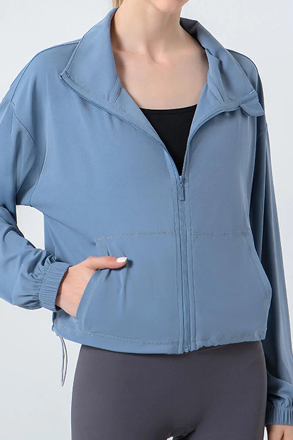 Drawstring Hem Zip Up Long Sleeve Active Jacket