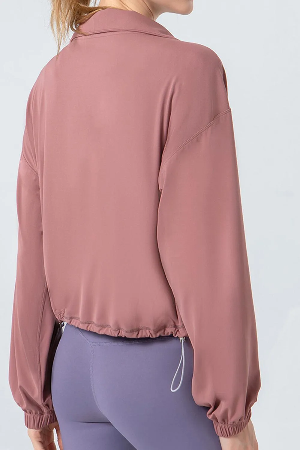 Drawstring Hem Zip Up Long Sleeve Active Jacket