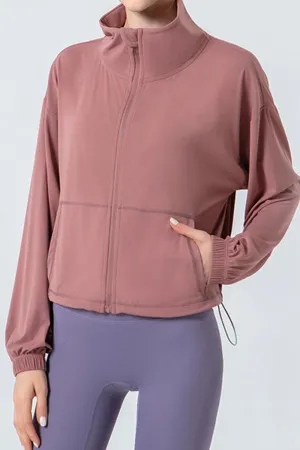 Drawstring Hem Zip Up Long Sleeve Active Jacket