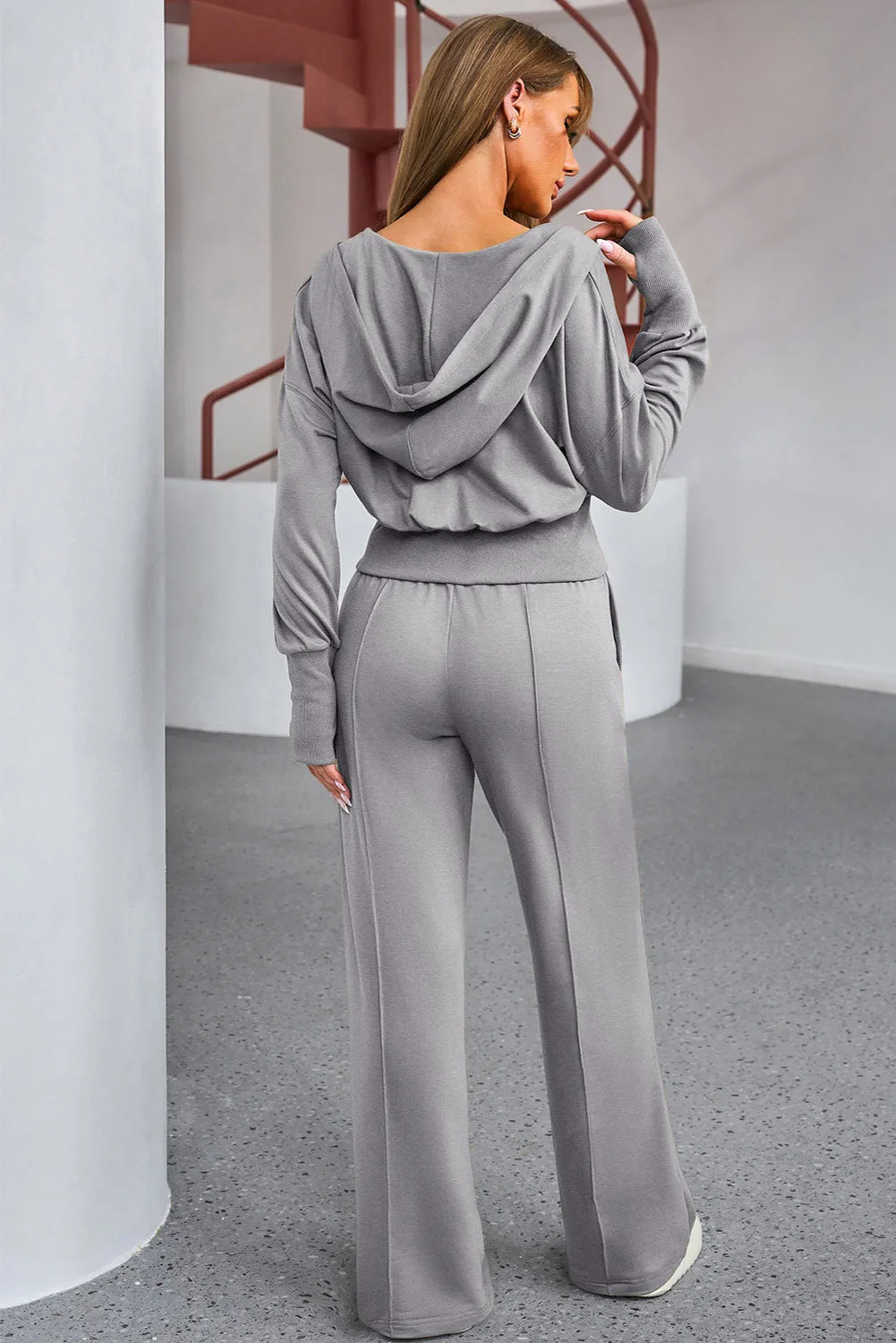 Dropped Shoulder Hoodie and Drawstring Pants  Set