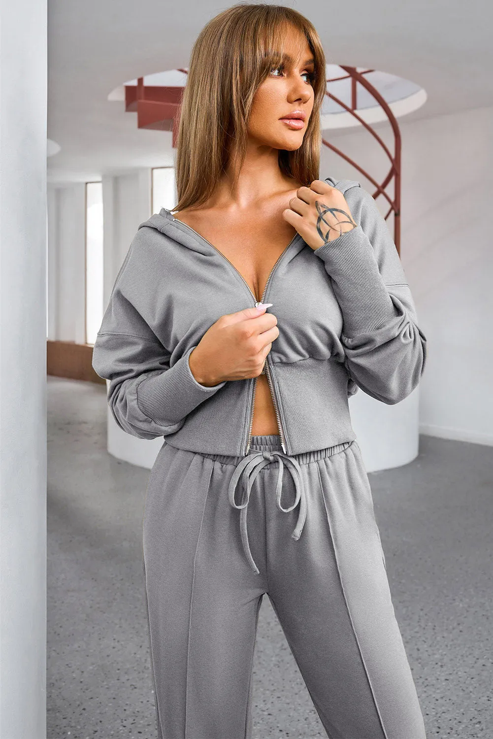 Dropped Shoulder Hoodie and Drawstring Pants  Set