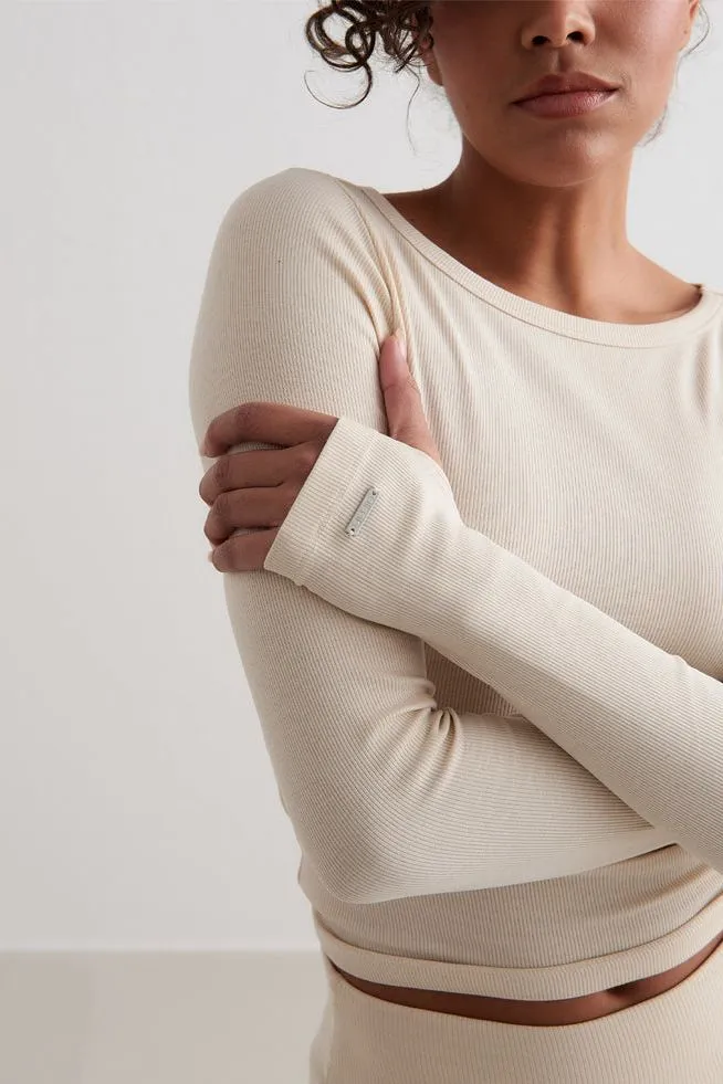Ease Ribbed Long Sleeve Top | Cafe au Lait