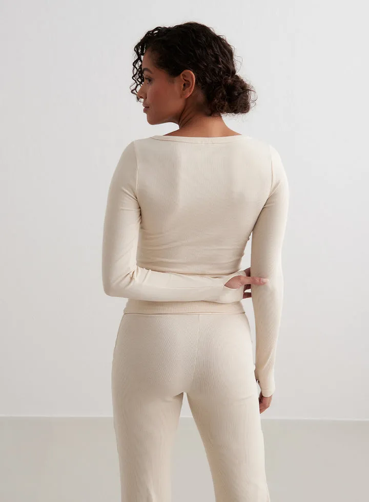 Ease Ribbed Long Sleeve Top | Cafe au Lait