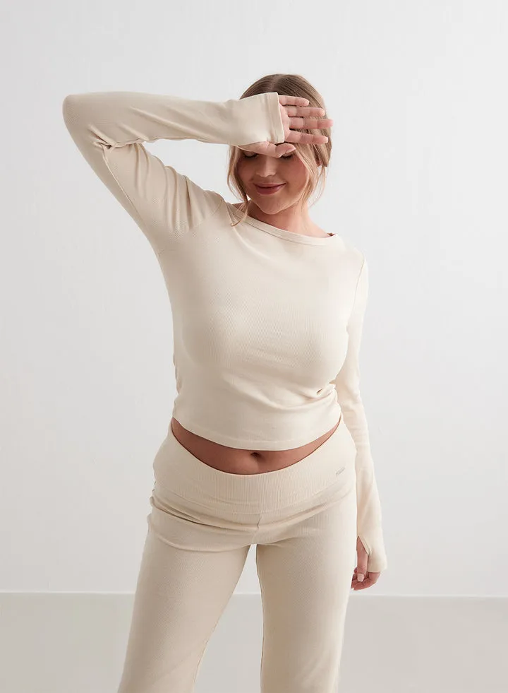 Ease Ribbed Long Sleeve Top | Cafe au Lait