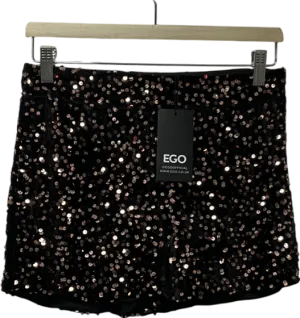 Ego Low Waist Bronze Sequin Hot Pant Shorts In Black Velvet UK 12