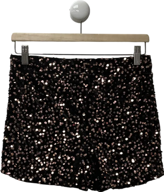 Ego Low Waist Bronze Sequin Hot Pant Shorts In Black Velvet UK 12