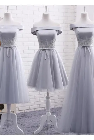 Elegant A Line Off-the-shoulder Lace-up Sleeveless Appliques Long Tulle Bridesmaid Dresses OHS114