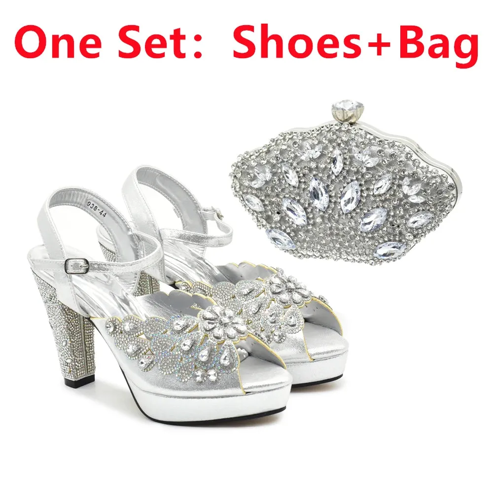 Elegant Black Peep Toe Heels & Bag Set for Parties