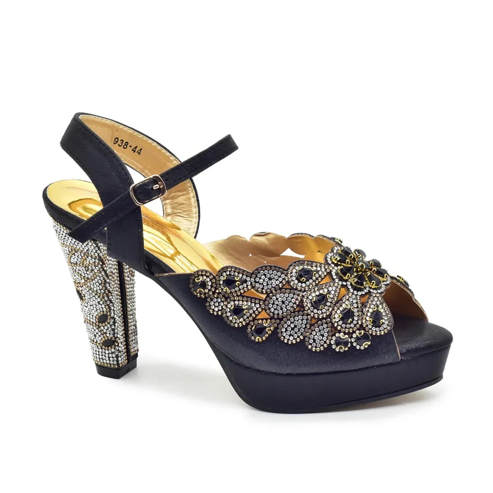Elegant Black Peep Toe Heels & Bag Set for Parties