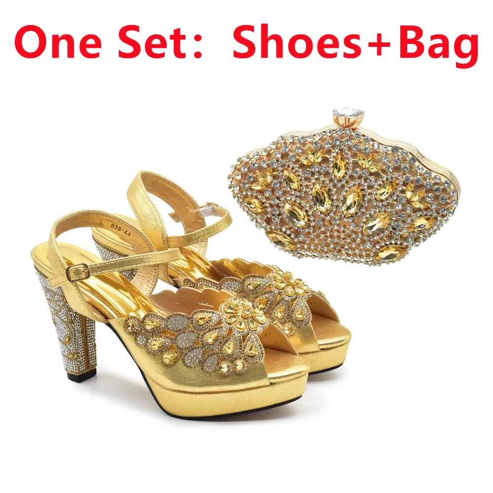 Elegant Black Peep Toe Heels & Bag Set for Parties