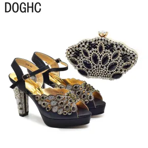 Elegant Black Peep Toe Heels & Bag Set for Parties