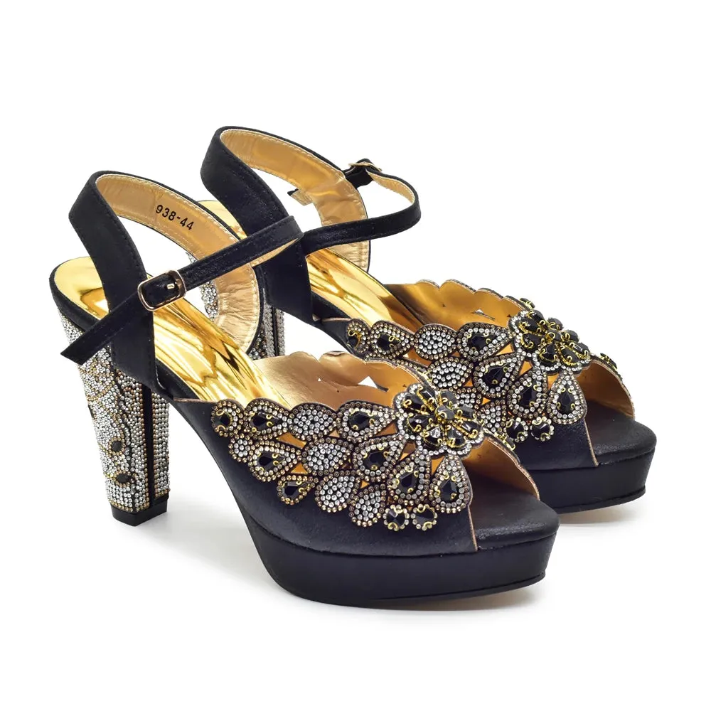 Elegant Black Peep Toe Heels & Bag Set for Parties