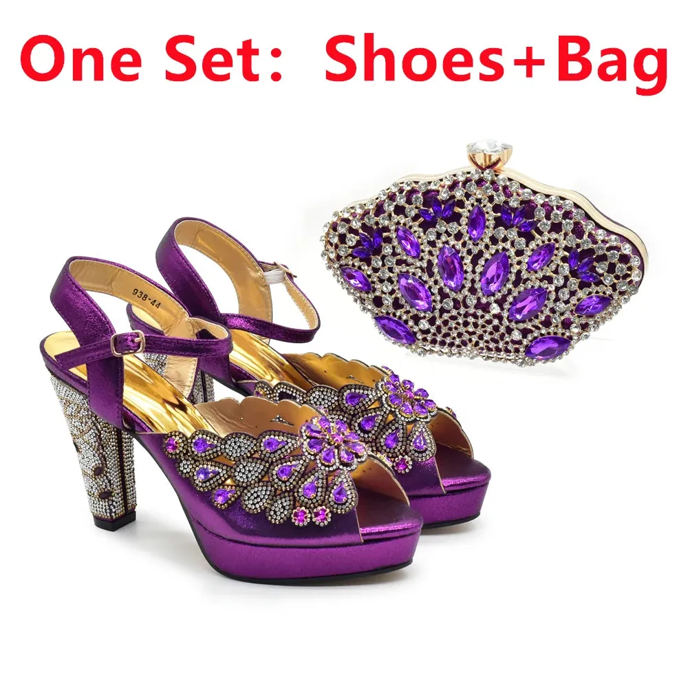 Elegant Black Peep Toe Heels & Bag Set for Parties