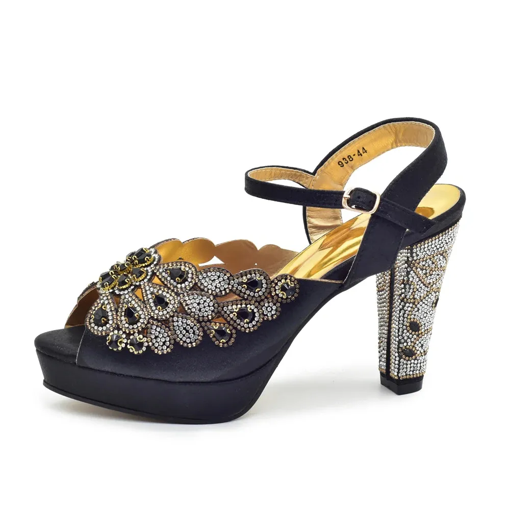 Elegant Black Peep Toe Heels & Bag Set for Parties