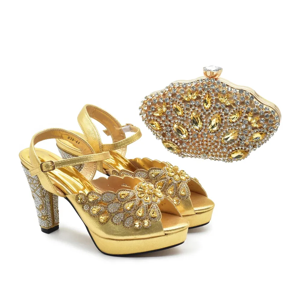 Elegant Black Peep Toe Heels & Bag Set for Parties