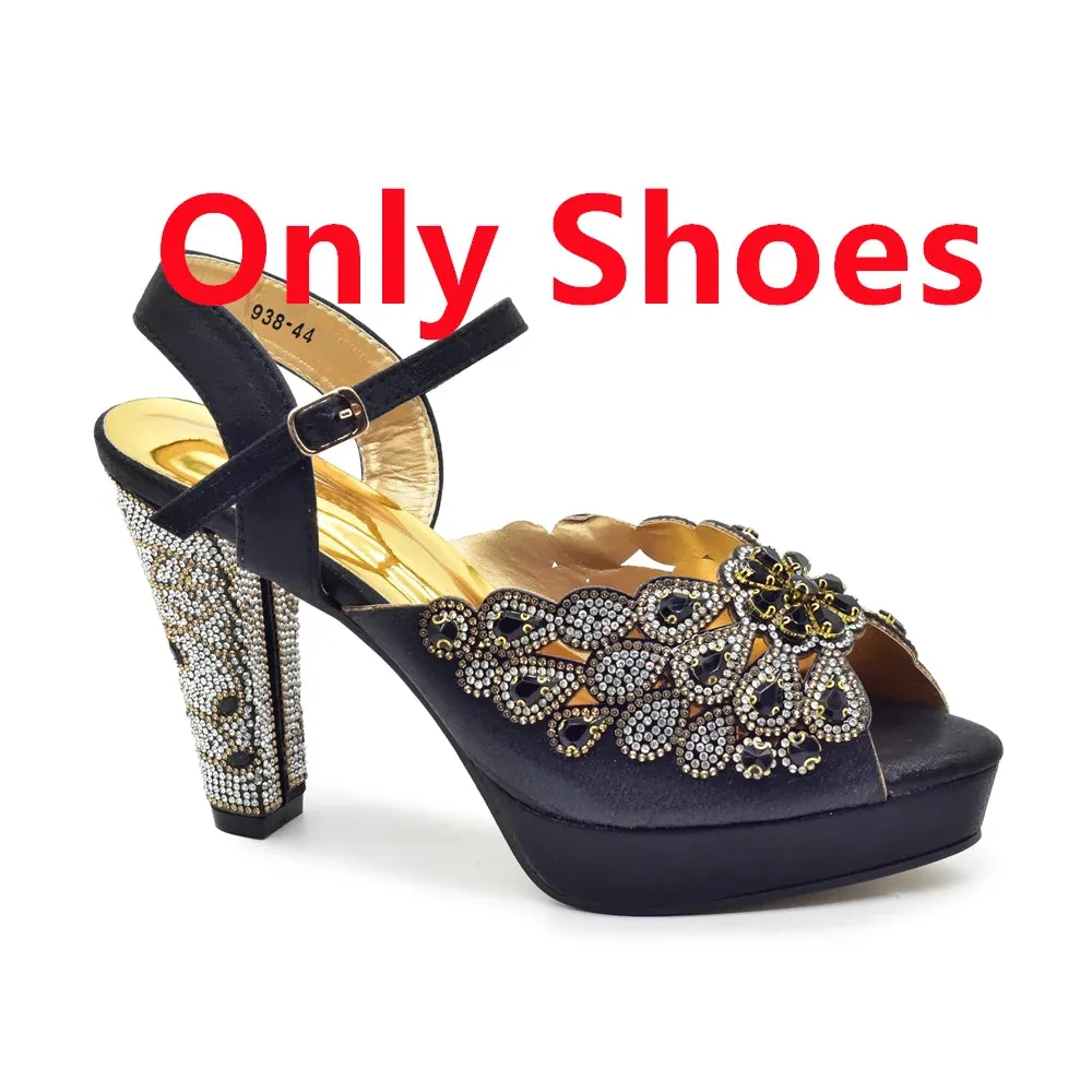 Elegant Black Peep Toe Heels & Bag Set for Parties