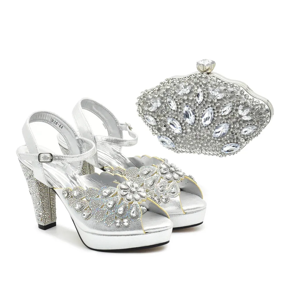 Elegant Black Peep Toe Heels & Bag Set for Parties