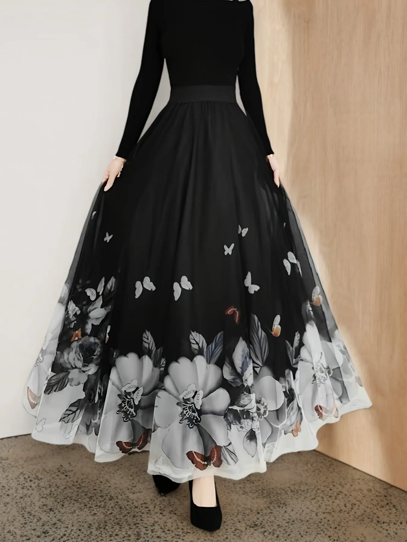 Elegant Butterfly & Floral High Waist Maxi Skirt for Women