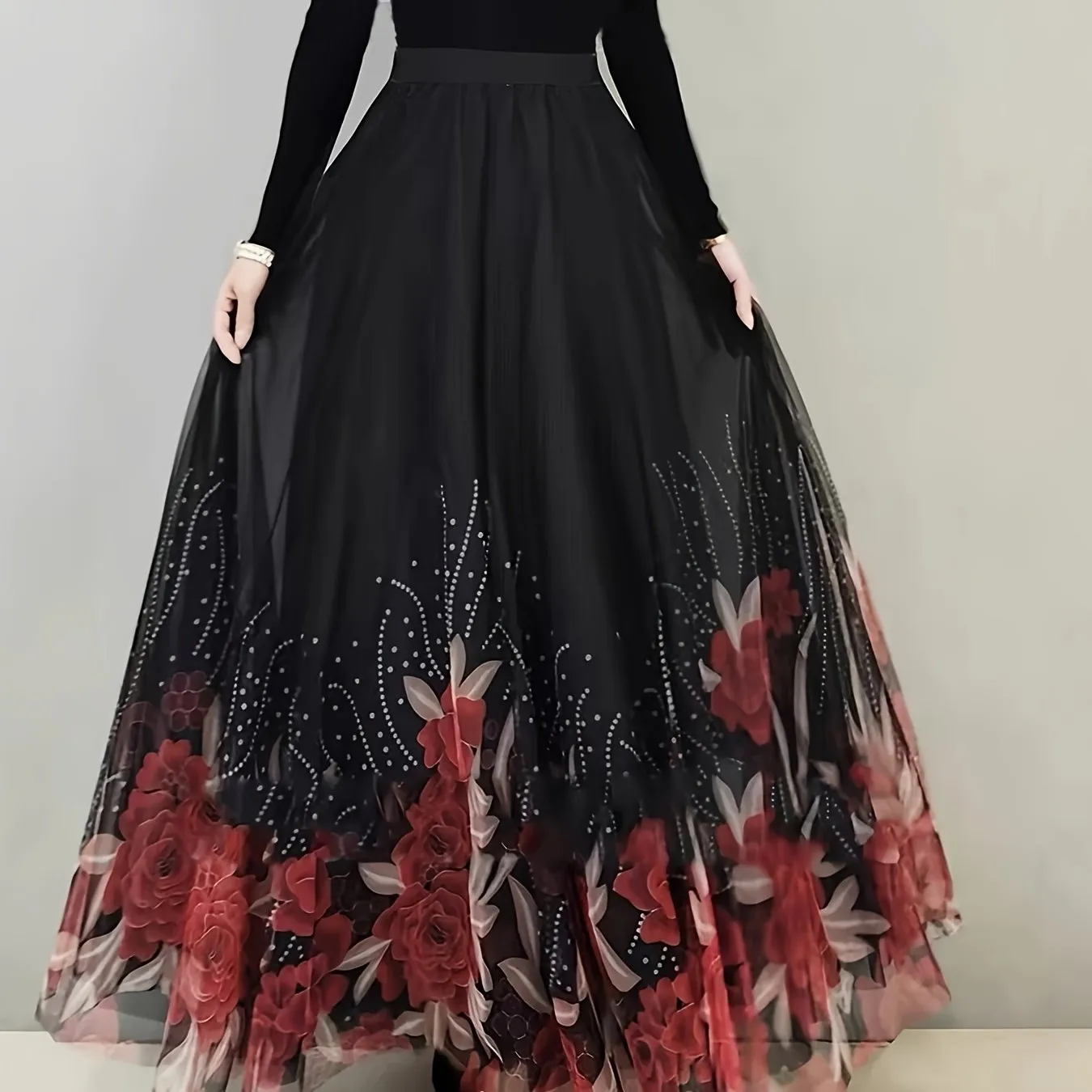 Elegant Butterfly & Floral High Waist Maxi Skirt for Women