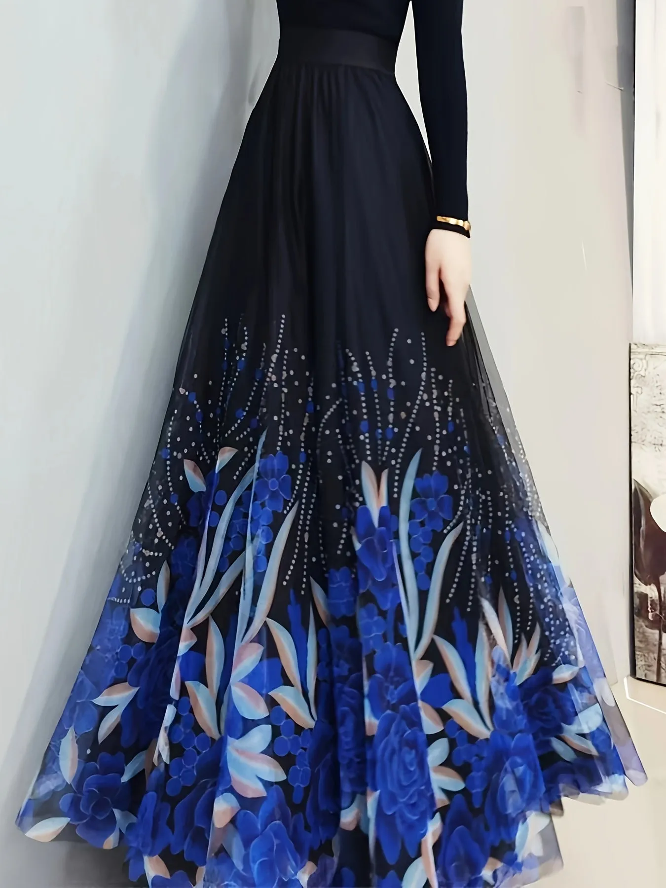 Elegant Butterfly & Floral High Waist Maxi Skirt for Women