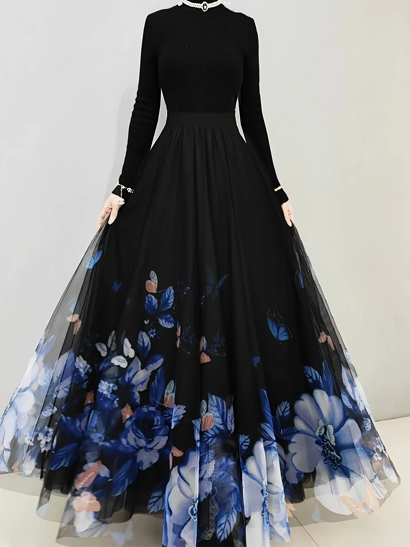 Elegant Butterfly & Floral High Waist Maxi Skirt for Women