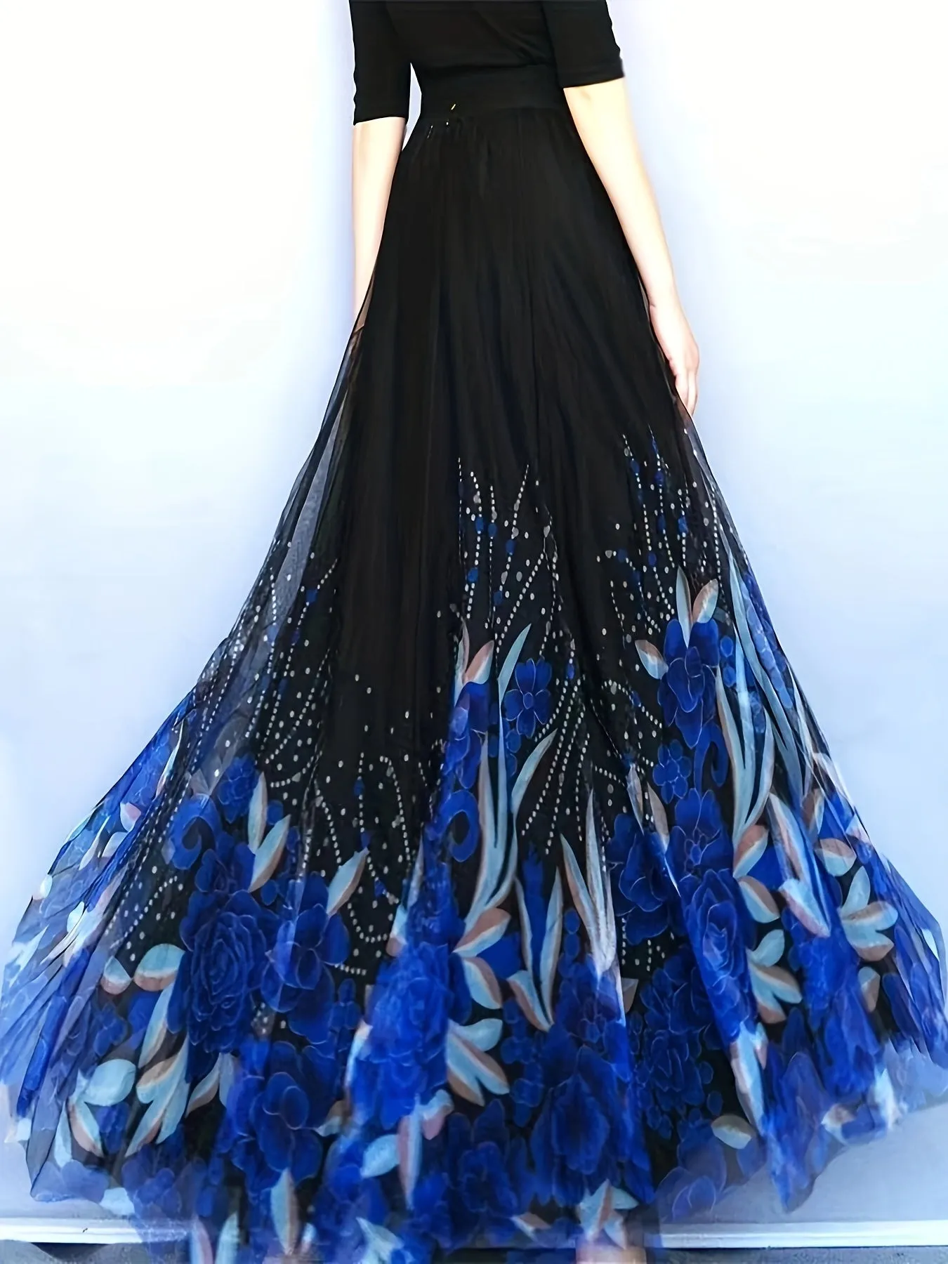 Elegant Butterfly & Floral High Waist Maxi Skirt for Women