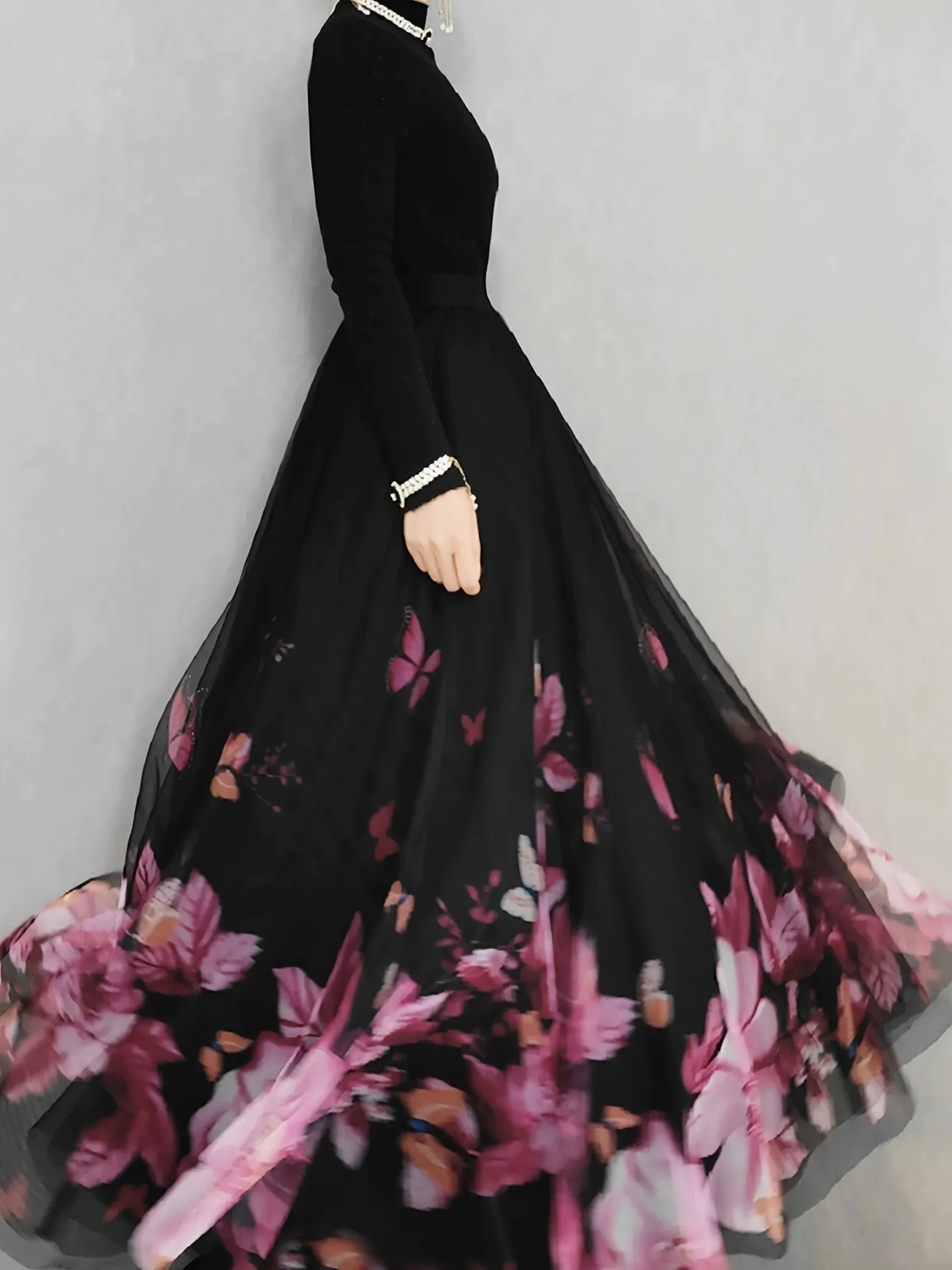 Elegant Butterfly & Floral High Waist Maxi Skirt for Women