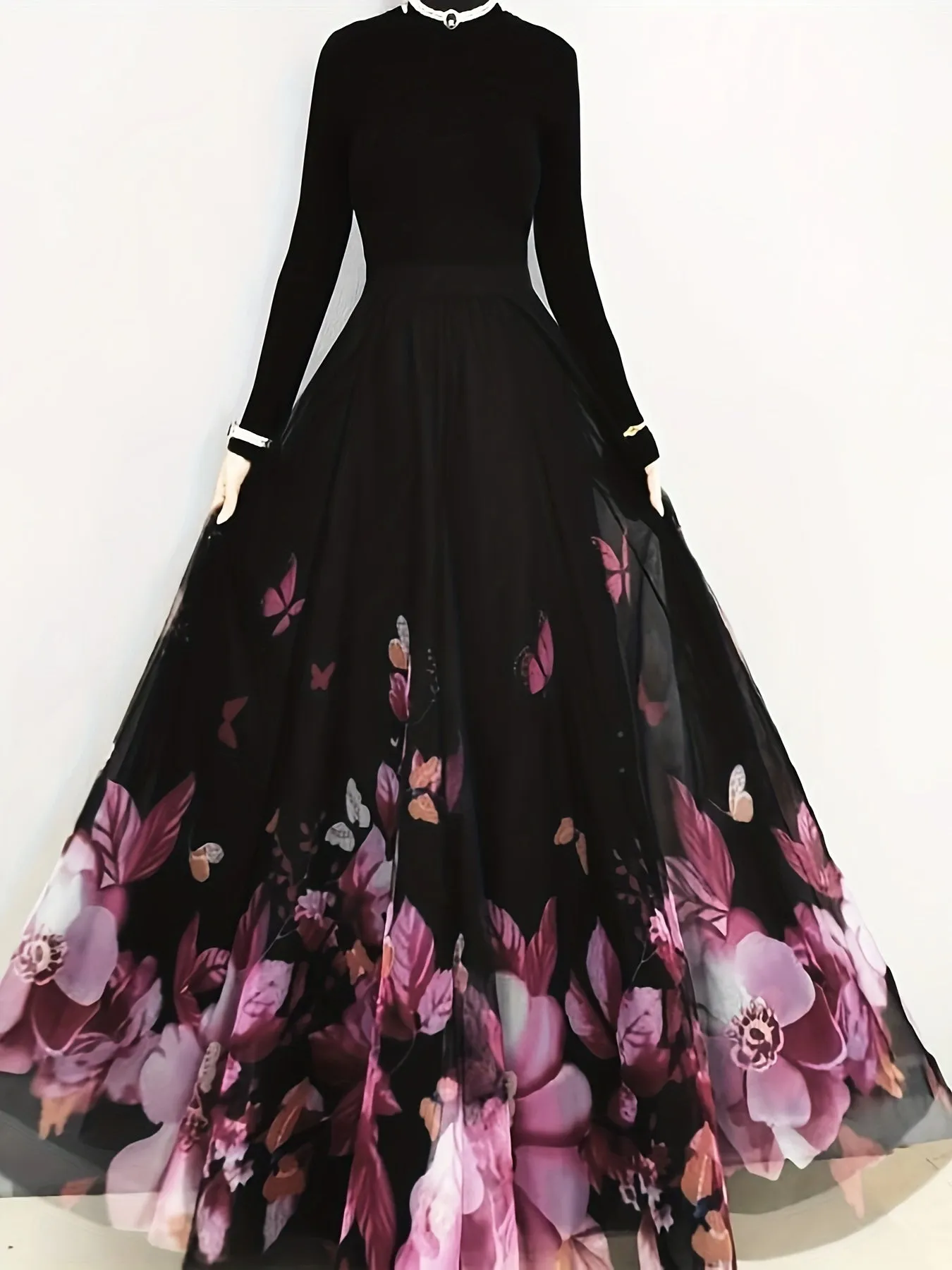 Elegant Butterfly & Floral High Waist Maxi Skirt for Women