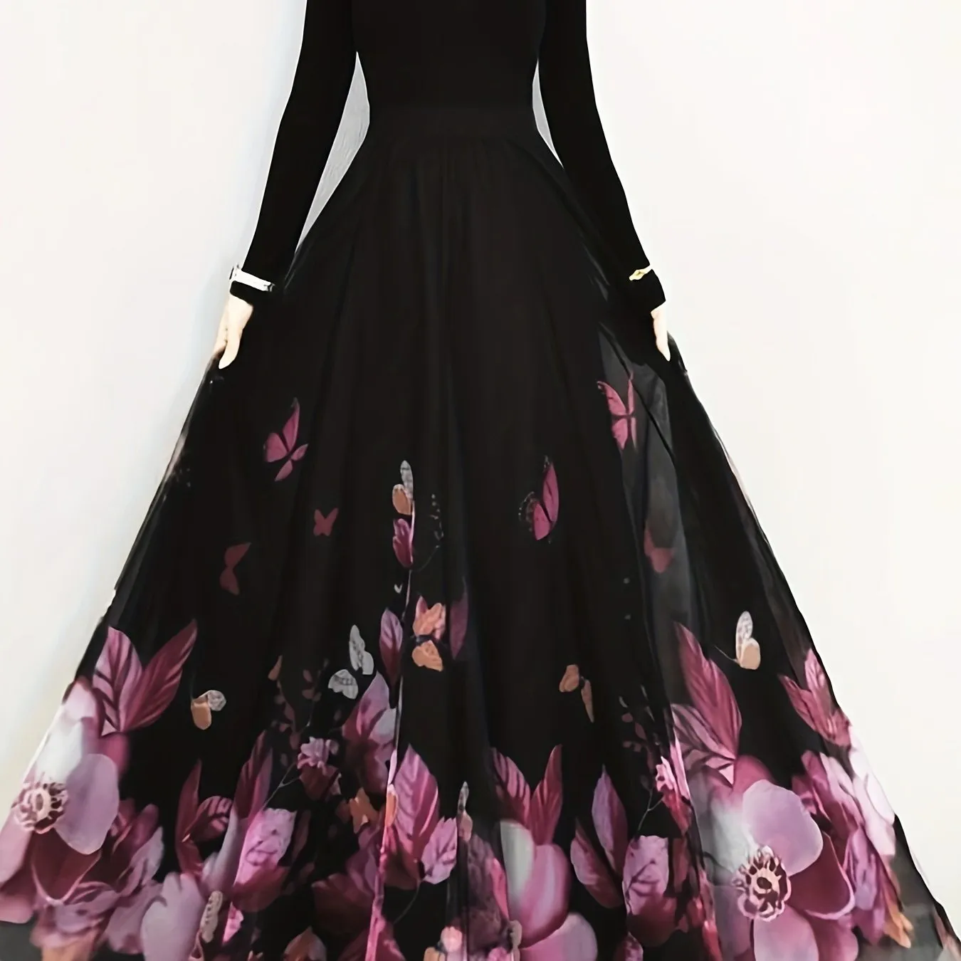 Elegant Butterfly & Floral High Waist Maxi Skirt for Women