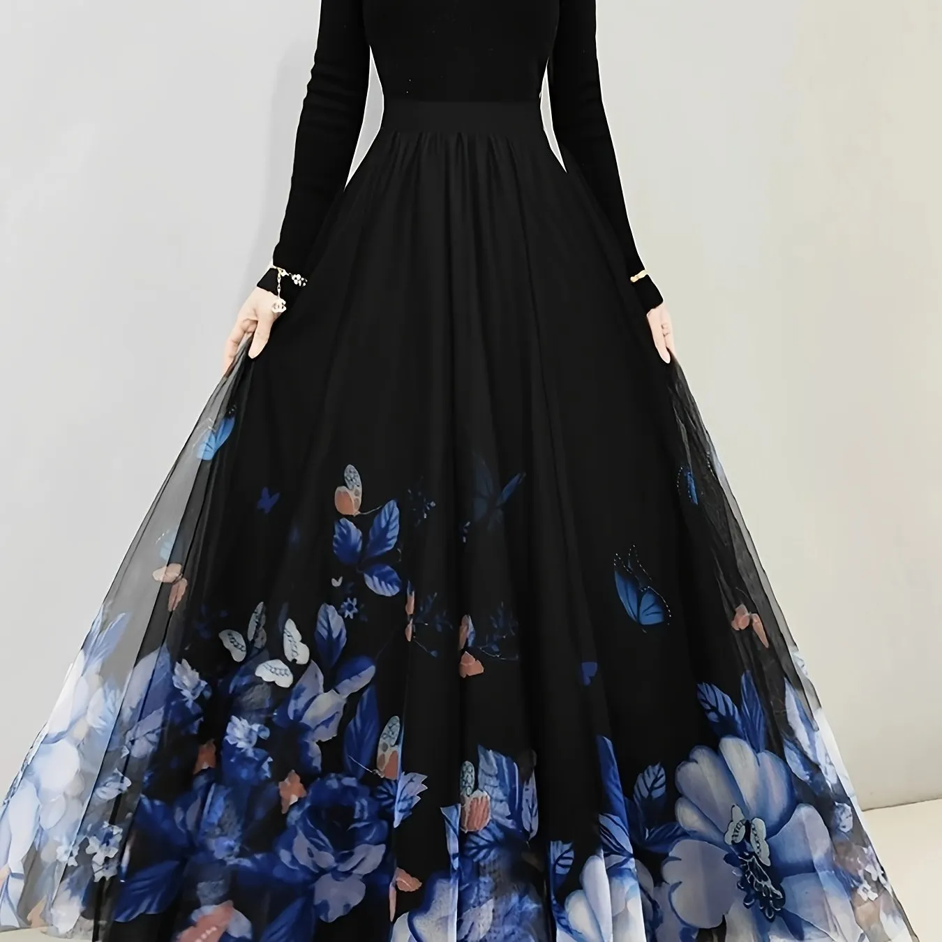 Elegant Butterfly & Floral High Waist Maxi Skirt for Women