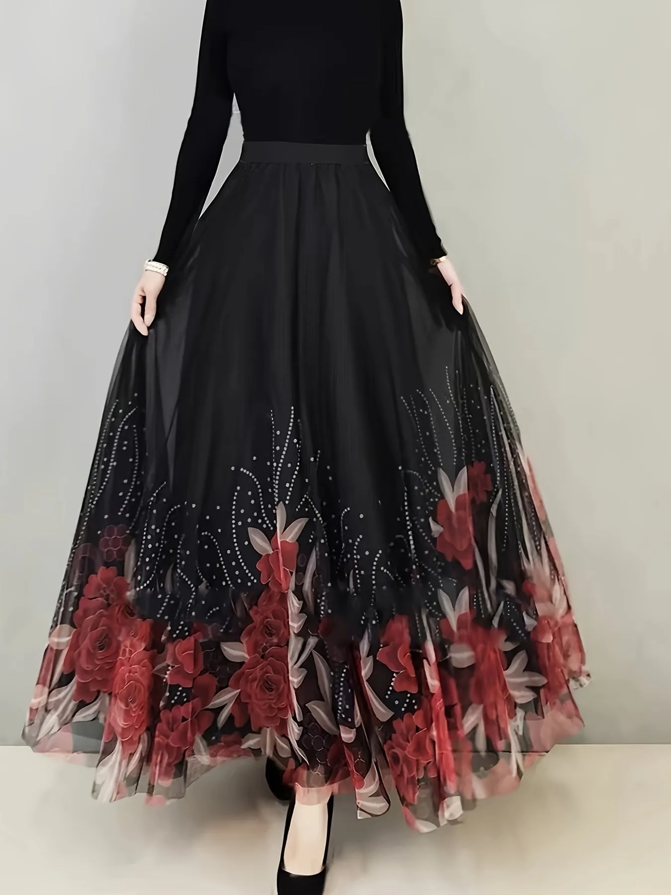Elegant Butterfly & Floral High Waist Maxi Skirt for Women
