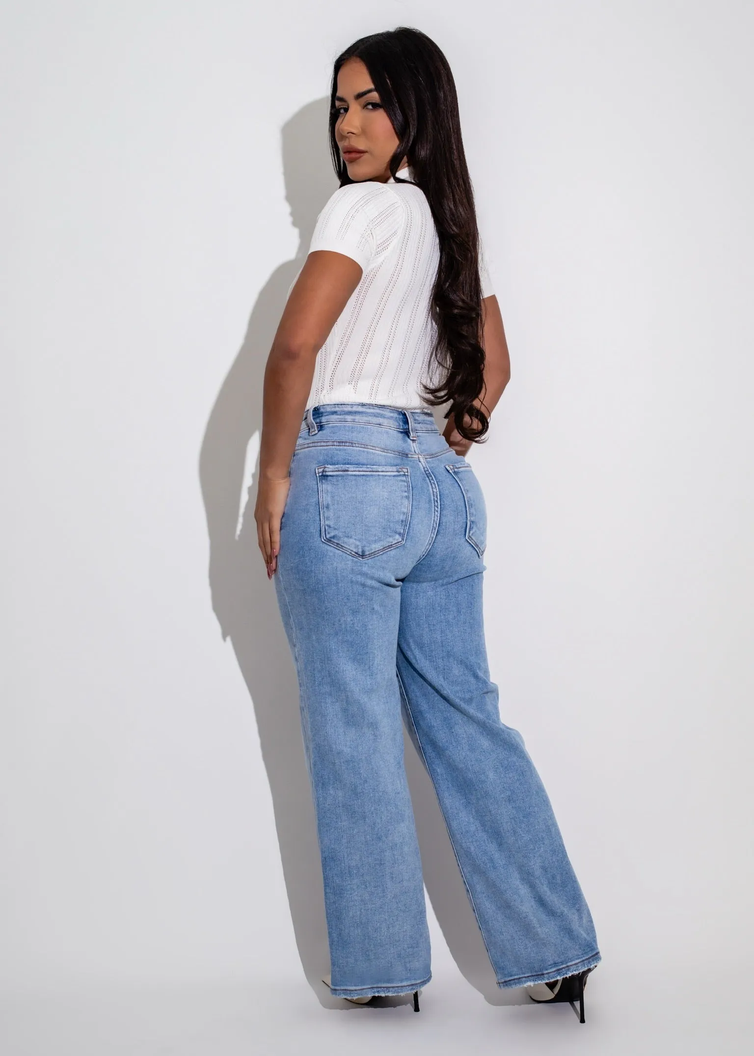 Elegant Essentials Knit Polo Long Top White