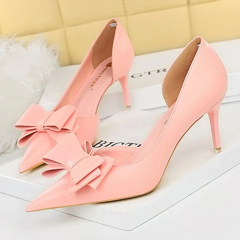 Elegant High-Heeled Pumps with Bowknot Detail