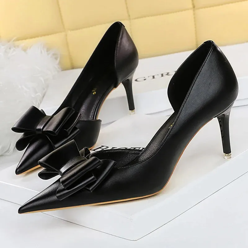 Elegant High-Heeled Pumps with Bowknot Detail