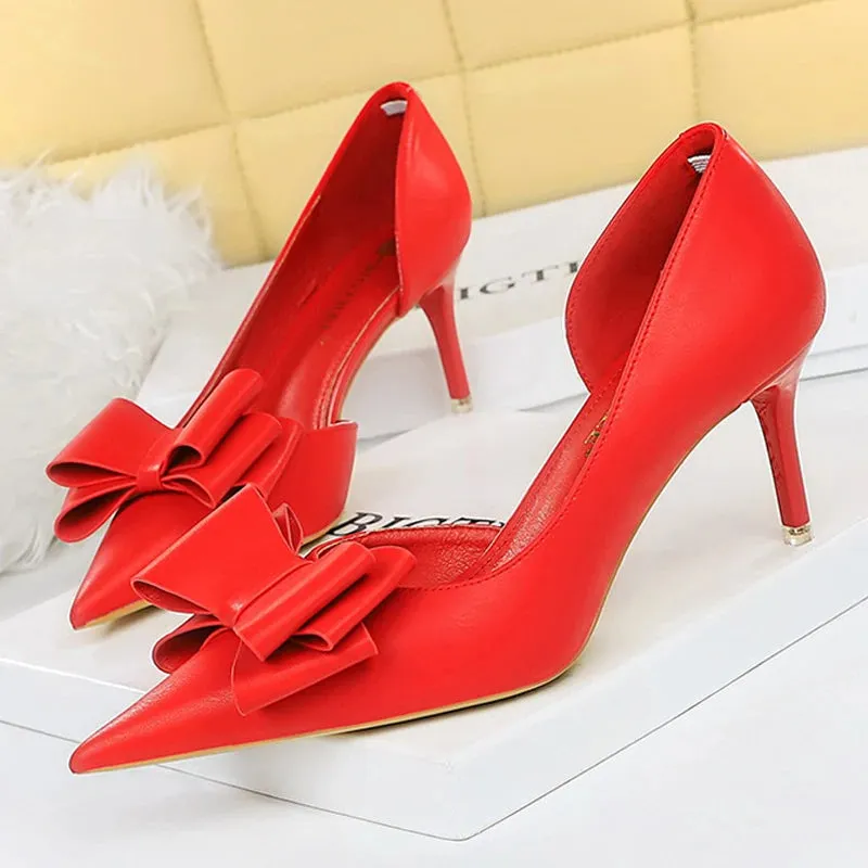 Elegant High-Heeled Pumps with Bowknot Detail