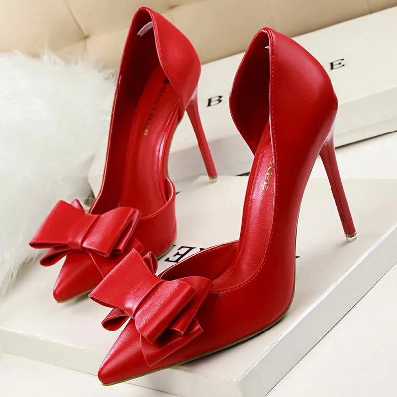 Elegant High-Heeled Pumps with Bowknot Detail