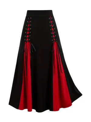 Elegant Plus-Size Women's A-Line Skirt - High Waist Color Block