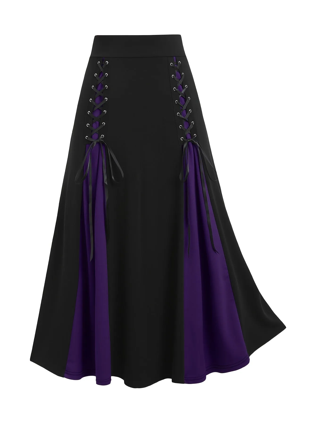 Elegant Plus-Size Women's A-Line Skirt - High Waist Color Block