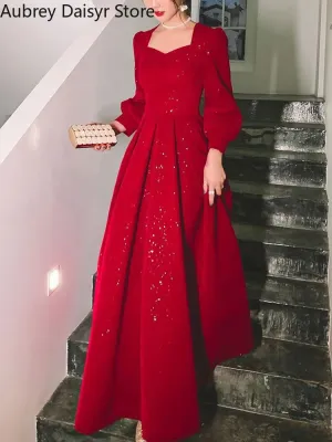 Elegant Red Sequins Midi Dress