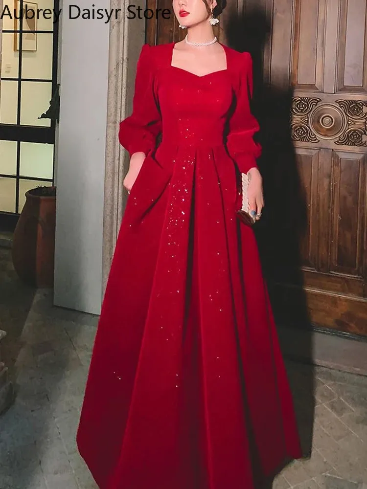 Elegant Red Sequins Midi Dress