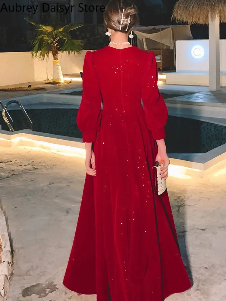Elegant Red Sequins Midi Dress