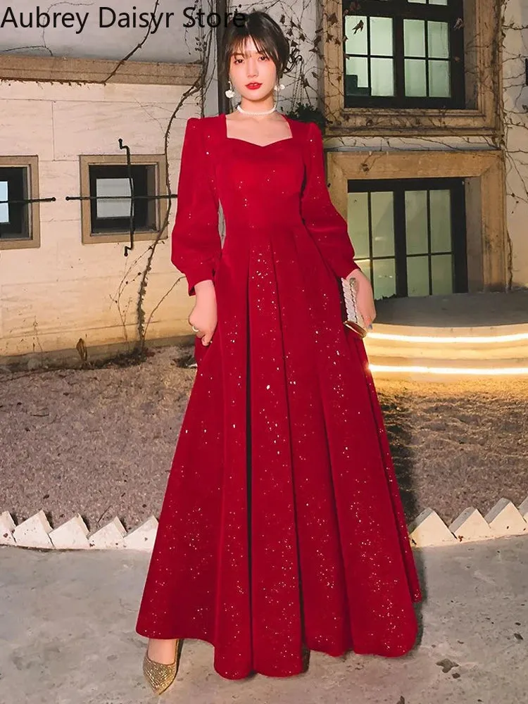 Elegant Red Sequins Midi Dress