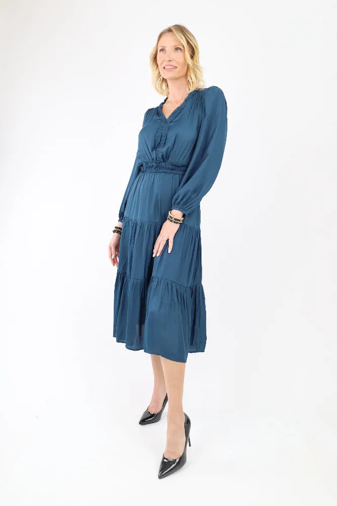 Eternal Ruffle Midi Dress - Blue