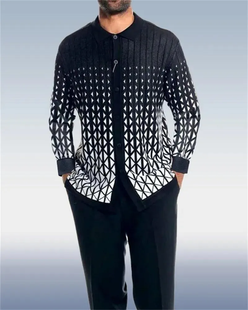 Fashion Men's 2-Piece Harajuku Striped Long-Sleeve Top   Pants Summer New Outdoor Suits Casual Shirts Pants 2-Piece Set