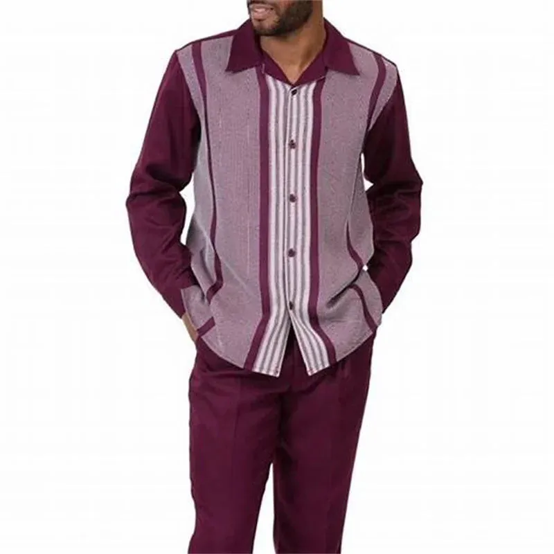Fashion Men's 2-Piece Harajuku Striped Long-Sleeve Top   Pants Summer New Outdoor Suits Casual Shirts Pants 2-Piece Set